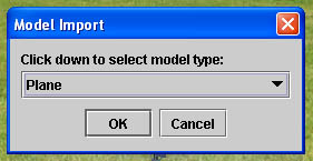 Select model type dialog box helicopter selected