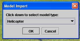 Select model type dialog box plane selected